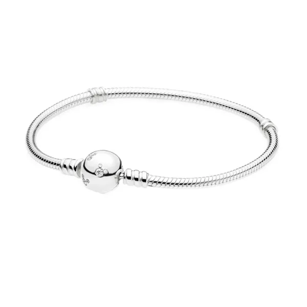 Ασημένιο Βραχιόλι Pandora Disney με Κούμπωμα και Διάφανο Ζιργκόν Mickey Mouse 590731CZ