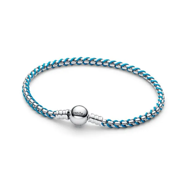 Pandora Βραχιόλι με αλυσίδα φιδιού και μπλε κορδόνι 593816C01