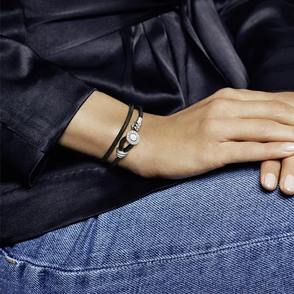 Pandora Βραχιόλι Μαύρο με Ασημί Σχέδιο 597194CBK