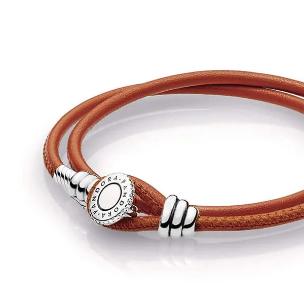 Pandora Βραχιόλι δερμάτινο ασ.925 με καφέ 597194CSO