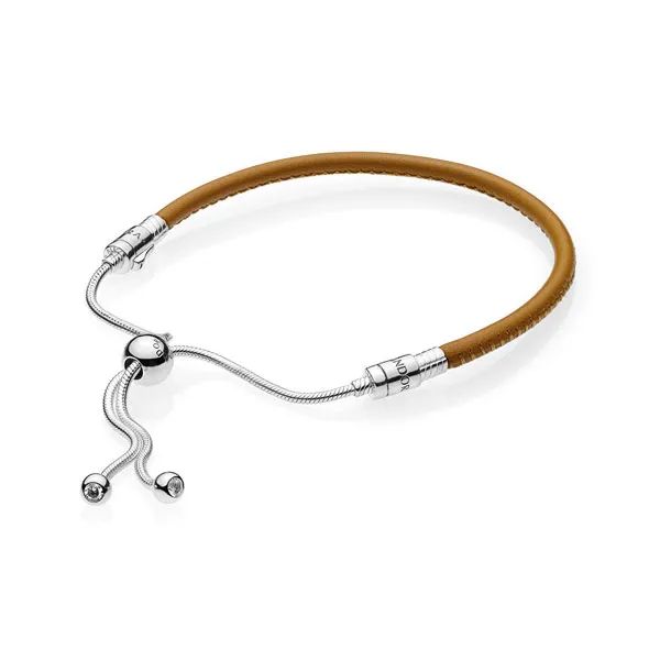 Pandora Βραχιόλι δερμάτινο ασ.925 με κυβ. ζιρκόνια, αποσπώμενο κούμπωμα 597225CGT