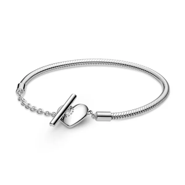 Pandora Βραχιόλι Pandora Moments με αλυσίδα-φίδι με μπάρα και καρδιά 599285C00