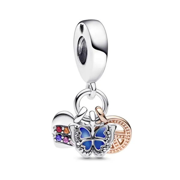 Pandora Κρεμαστό σύμβολο με επίστρωση ροζ χρυσού 14Κ, καρδιά & σήμα ειρήνης 782572C01