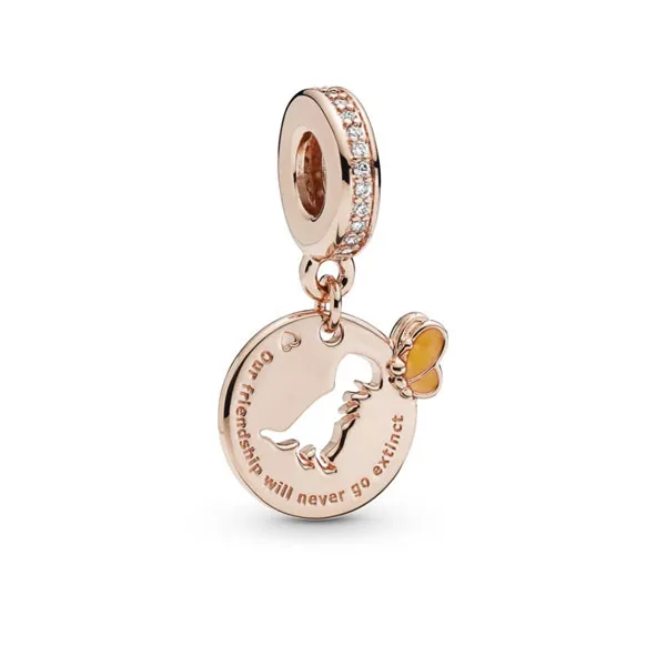 Pandora Κρεμαστό 14K rose gold-plated, κυβ. ζιρκόνια & κίτρινο σμάλτο, δεινόσαυρος & πεταλούδα 788180CZ