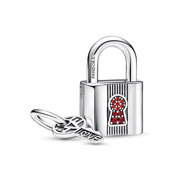 Pandora Κρεμαστό σύμβολο ασ. 925 με κόκκινη ζιρκόνια, κλειδαριά με κλειδί 790088C02