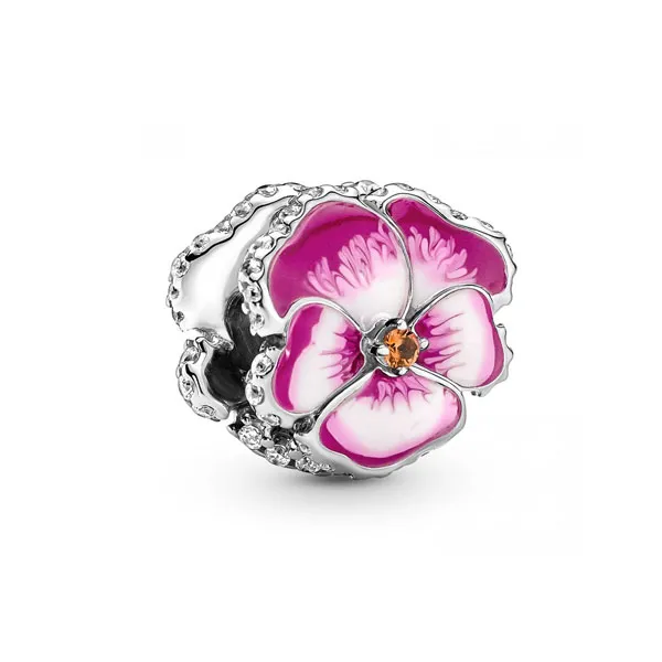 PANDORA Γούρι Ασημί Ροζ Λουλούδι Πανσές 790777C01