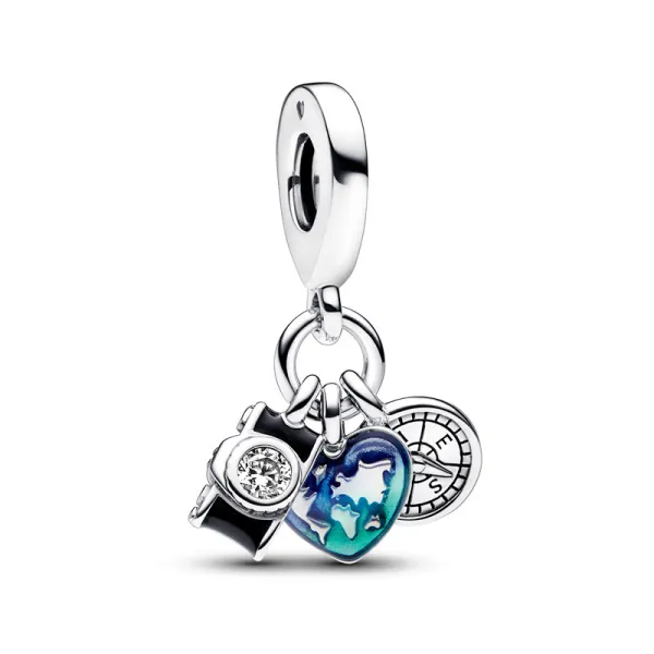 Pandora Τριπλό κρεμαστό σύμβολο Φωτογραφική μηχανή, καρδιά και πυξίδα 792703C01