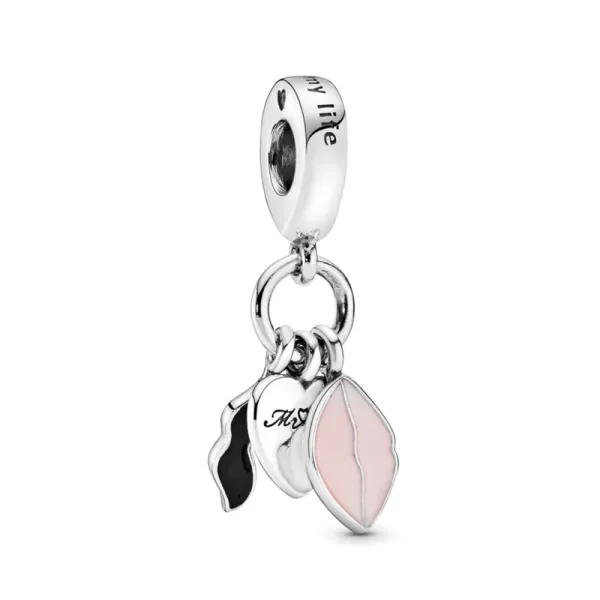 Pandora Ασημένια κρεμάστρα Mr and Mrs με μαύρο και ροζ σμάλτο 797273ENMX
