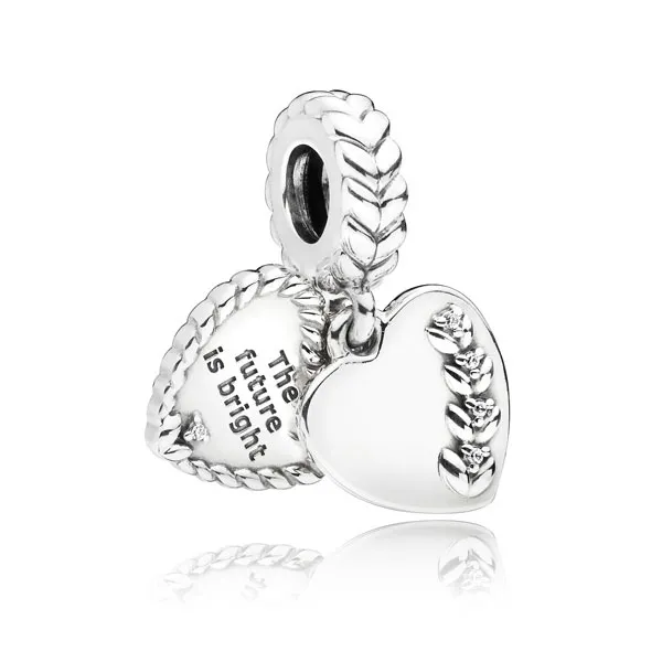 Pandora Γούρι Καρδιά Διπλή Με Λόγια Ασημί Κρεμαστό 797581CZ