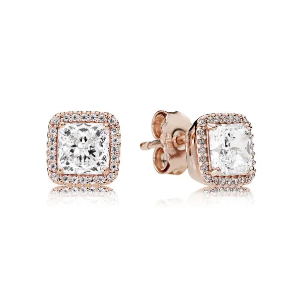 Pandora Καρφωτά Σκουλαρίκια Ροζέ 14Κ με Τετράγωνη Πέτρα Ζιργκόν 280591CZ