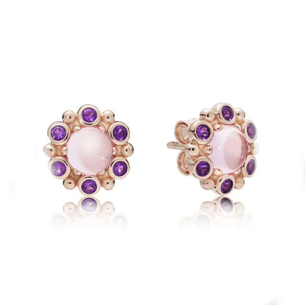 Pandora Καρφωτά Σκουλαρίκια με ροζ-μωβ πέτρες 287728NPM