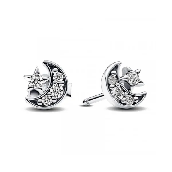 Pandora Ασημένια Καρφωτά σκουλαρίκια Μισοφέγγαρο με ζιρκόν 292990C01
