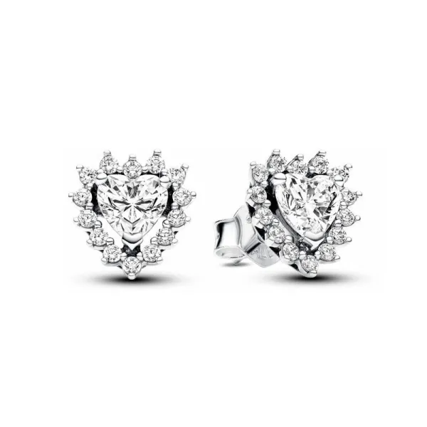 Pandora Ασημένια Καρφωτά Σκουλαρίκια με Καρδιά 293097C01