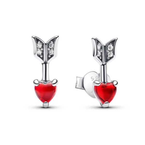 Pandora Σκουλαρίκια Ασημένια με Κόκκινη Καρδιά 293668C01