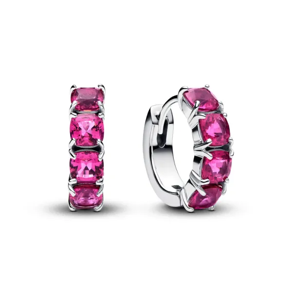 Pandora Σκουλαρίκια κρίκοι από ασήμι 925 με ροζ κρύσταλλο phlox 293851C02