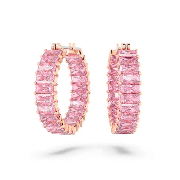 Swarovski Matrix hoop earrings Baguette cut, Pink, Rose gold-tone plated 5657726