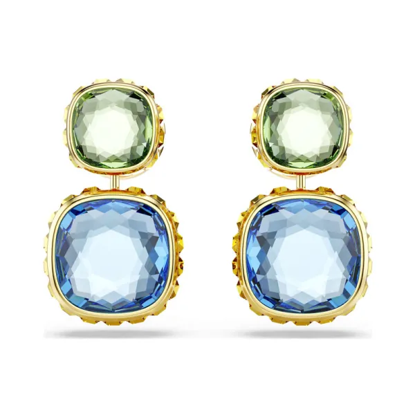 Swarovski Σκουλαρίκια-σταγόνα Chroma Κοπή cushion, Πολύχρωμα, Επιμετάλλωση σε χρυσαφί τόνο 5692492