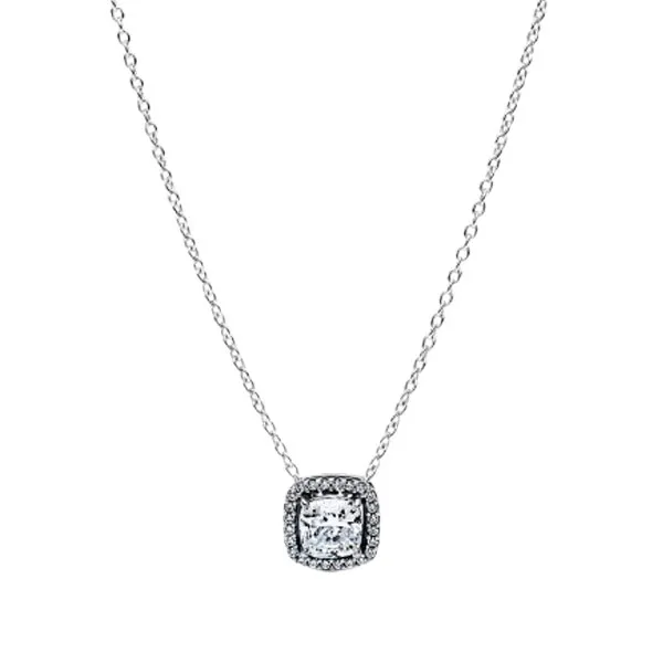 Pandora κολιέ με αστραφτερό, τετραγωνισμένο κρεμαστό στεφάνι με πέτρες 393560C02