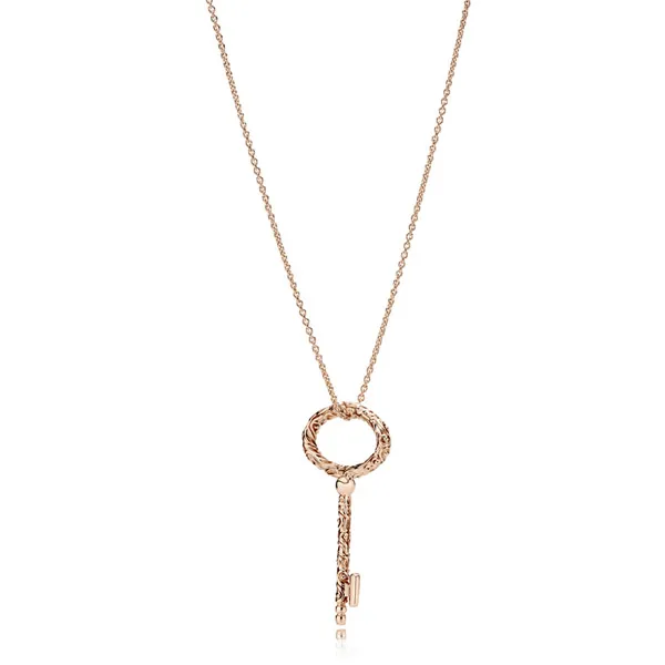 Pandora Μενταγιόν Κολιέ με Κλειδί Ροζ Επίχρυσο 387676-90