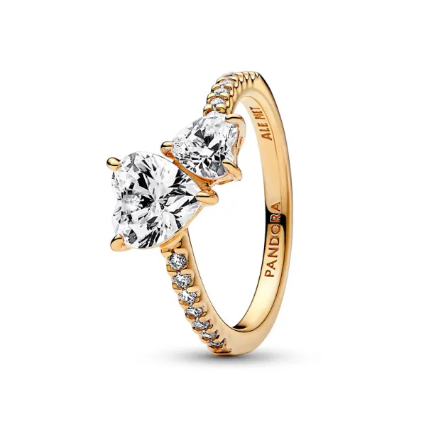 Pandora Αστραφτερό Χρυσό Δαχτυλίδι με Καρδιές 161198C01