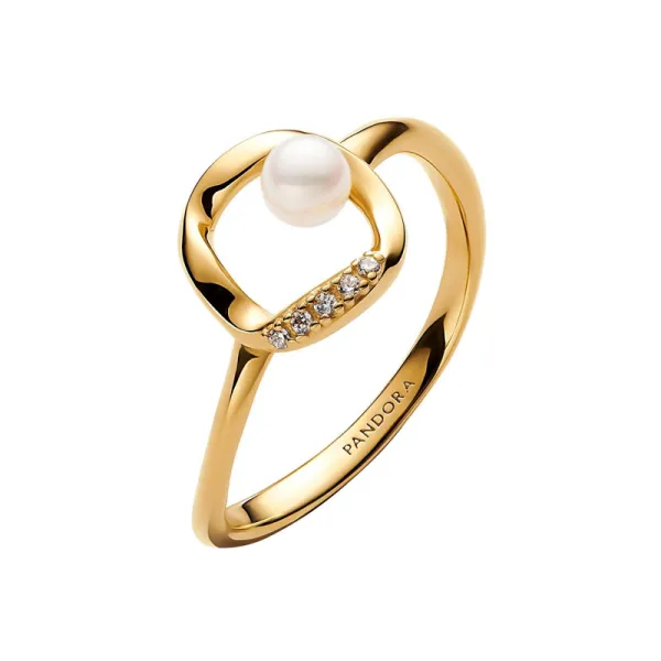 Pandora Δαχτυλίδι από βιολογικό κύκλο Pavé και επεξεργασμένο μαργαριτάρι γλυκού νερού 163831C01