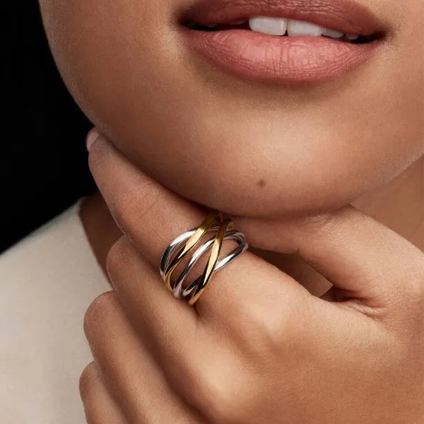 Pandora Δίτονο πλεγμένο δαχτυλίδι κύμα 164673C00