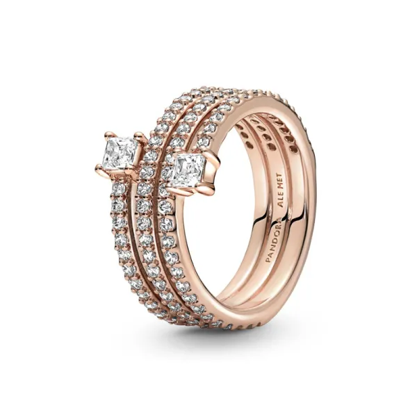 Pandora Τριπλό Αστραφτερό Ροζέ Δαχτυλίδι 180051C01