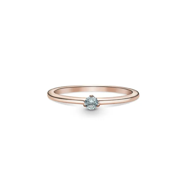 Pandora Δαχτυλίδι 14K ροζ επίχρυσο με απαλό νερού μπλε κρύσταλλο 189259C02