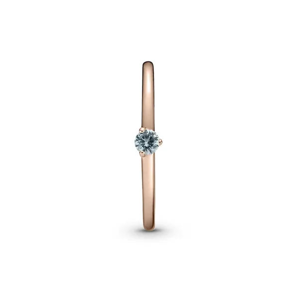 Pandora Δαχτυλίδι 14K ροζ επίχρυσο με απαλό νερού μπλε κρύσταλλο 189259C02