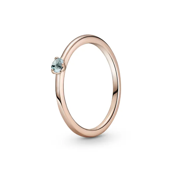 Pandora Δαχτυλίδι 14K ροζ επίχρυσο με απαλό νερού μπλε κρύσταλλο 189259C02