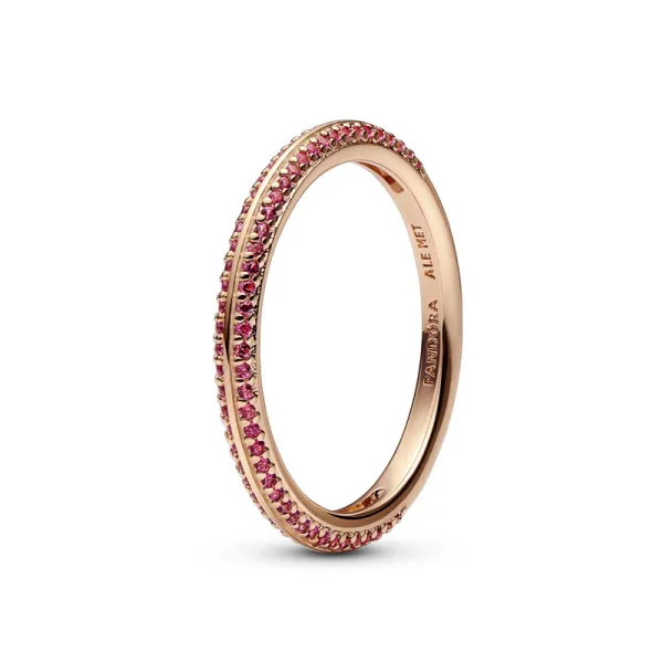 Pandora Δαχτυλίδι με επίστρωση ροζ χρυσού 14Κ και συνθετικό ρουμπίνι 189679C02