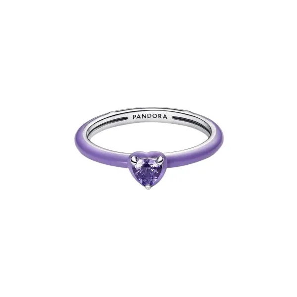Pandora δαχτυλίδι με μοβ καρδιά 193088C04