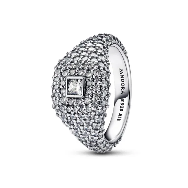 Pandora Δαχτυλίδι κοκτέιλ με τετράγωνη πέτρα και πέτρες pavé 193556C01