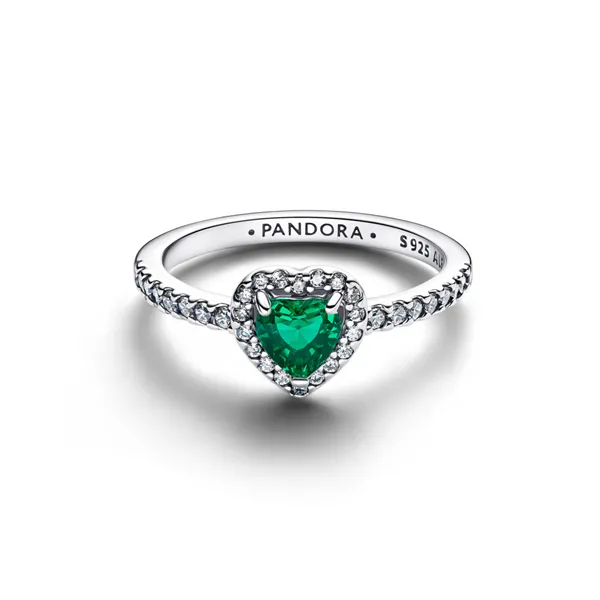 Pandora Δαχτυλίδι Ασημί με Καρδιά Πράσινη 198421C07