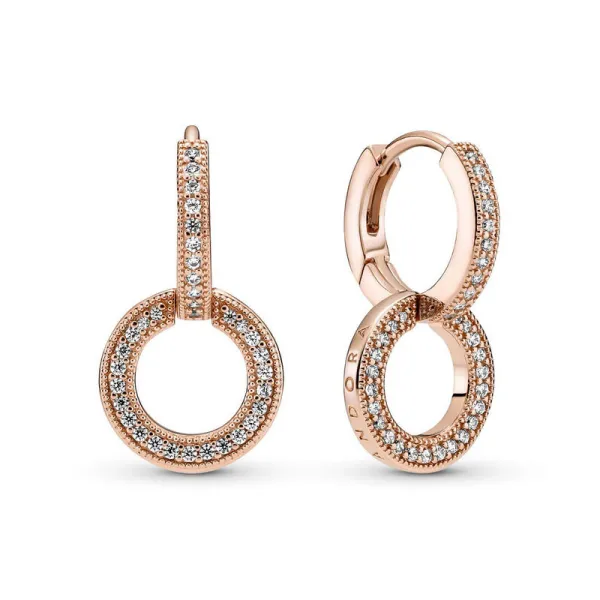 Pandora Αστραφτεροί διπλοί κρίκοι Ροζέ με ζιργκόν 289052C01