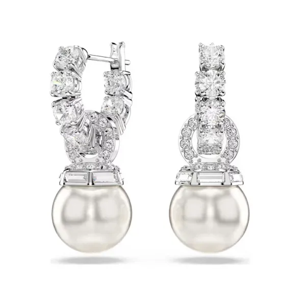 Swarovski Σκουλαρίκια Matrix Crystal pearl, Στρογγυλή κοπή, Λευκά, Επιμετάλλωση ροδίου 5691716