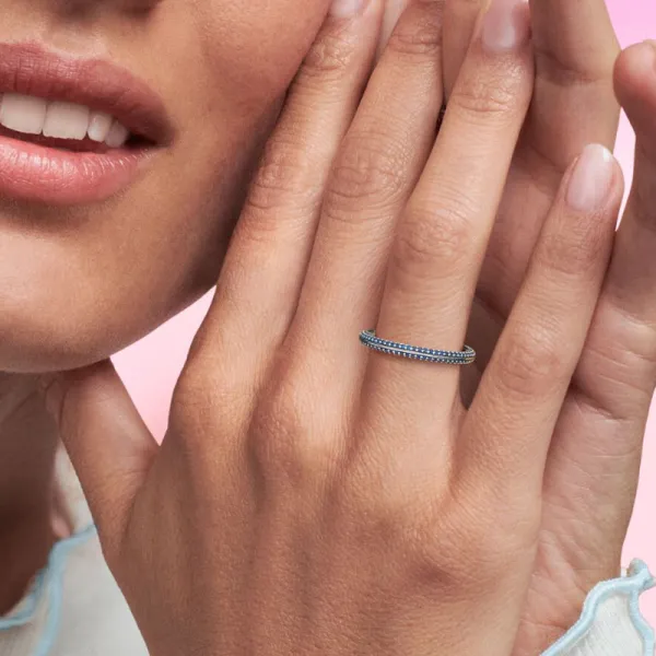 Pandora ME Blue Pavé Δαχτυλίδι ασήμι 925 με μπλε κρύσταλλο 199679C03
