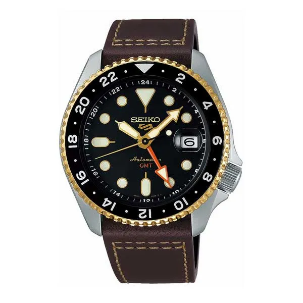SEIKO Ρολόι 5 Sports GMT Αυτόματο Καφέ Δερμάτινο Λουράκι SSK036K1