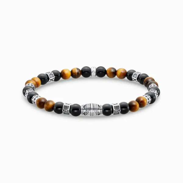 Thomas Sabo Βραχιόλι με μαύρες χάντρες όνυχα και χάντρες από μάτια τίγρης ασημί A2087-507-7