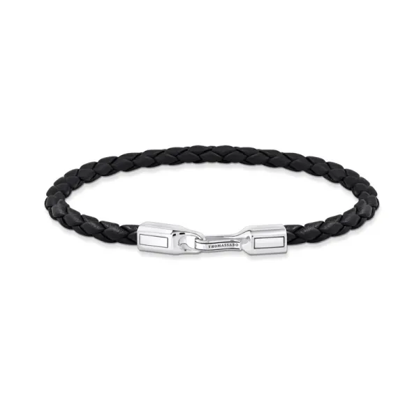 Thomas Sabo Ασημένιο βραχιόλι με πλεκτό, μαύρο δέρμα A2147-682-11