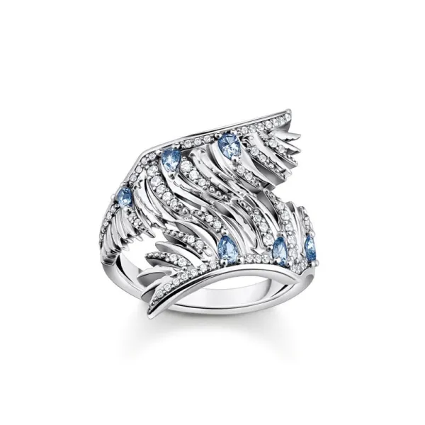 Thomas Sabo Ασημί μπλε πέτρινο δαχτυλίδι φτερού Phoenix TR2409-644-1