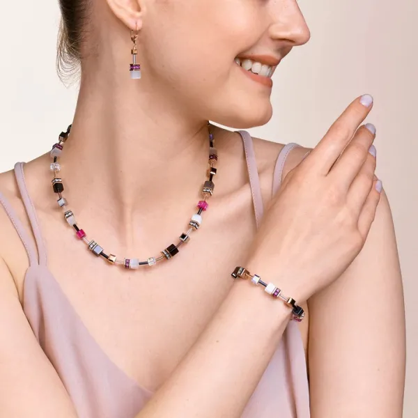 Σκουλαρίκια GeoCUBE® σε ροζ χρυσό, λευκό & ροζ COEUR DE LION 