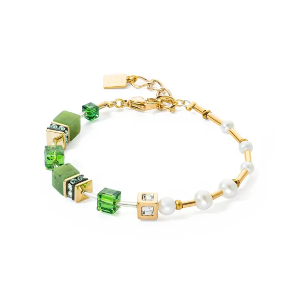 COEUR DE LION Βραχιόλι GeoCUBE® χρυσοπράσινο με πέρλες 1122300516