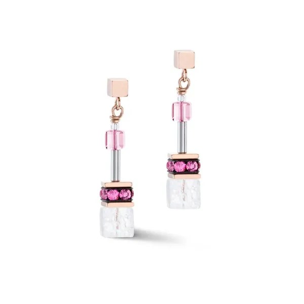 COEUR DE LION GeoCUBE® Σκουλαρίκια ροζ λευκό 3018210400