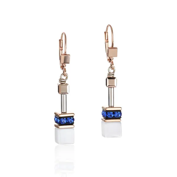 COEUR DE LION GeoCUBE® Σκουλαρίκια ροζ χρυσά, λευκά και μπλε 4013200700