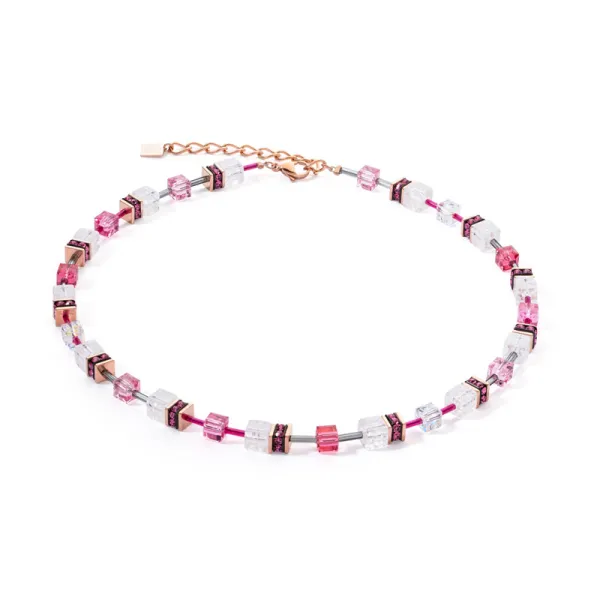 COEUR DE LION GeoCUBE® Κολιέ ροζ λευκό 3018100400