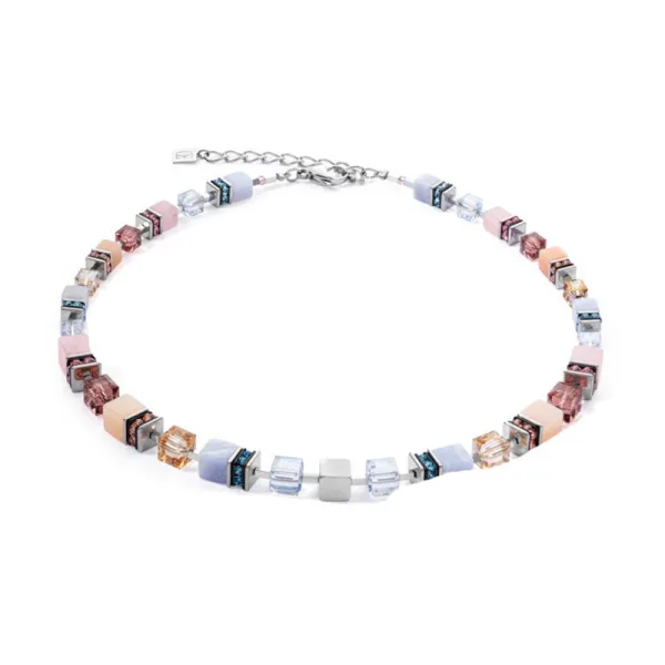 COEUR DE LION GeoCUBE® Κολιέ με πολύτιμη λεπτομέρεια ασήμι-παστέλ 3039100738