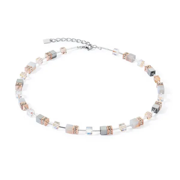 COEUR DE LION GeoCUBE® Κολιέ Iconic Precious από ροζ χρυσό και ροδακινί 4017100235