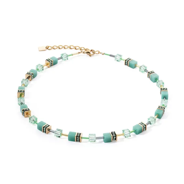 COEUR DE LION GeoCUBE® Κολιέ Iconic Mono Gold σε πράσινο χρώμα 4020100533