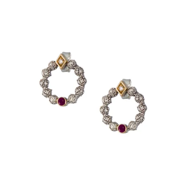 Gerochristo Σκουλαρίκια από χρυσό 18 καρατίων και ασήμι 900 με πολύτιμους λίθους 10007